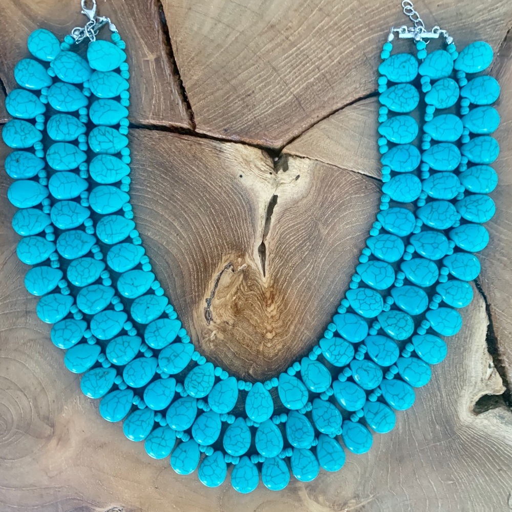 Turquoise Statement 3 Layered Chain Necklace - image 1